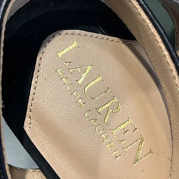Lauren Ralph Lauren Sasha Black Suede Leather Platform Sandal Size 10 New